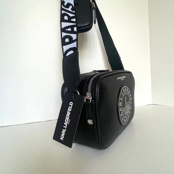 Karl Lagerfeld Maybelle Crossbody Black Ikons Eifel Airpods Coin Case Paris - Picture 7 of 9